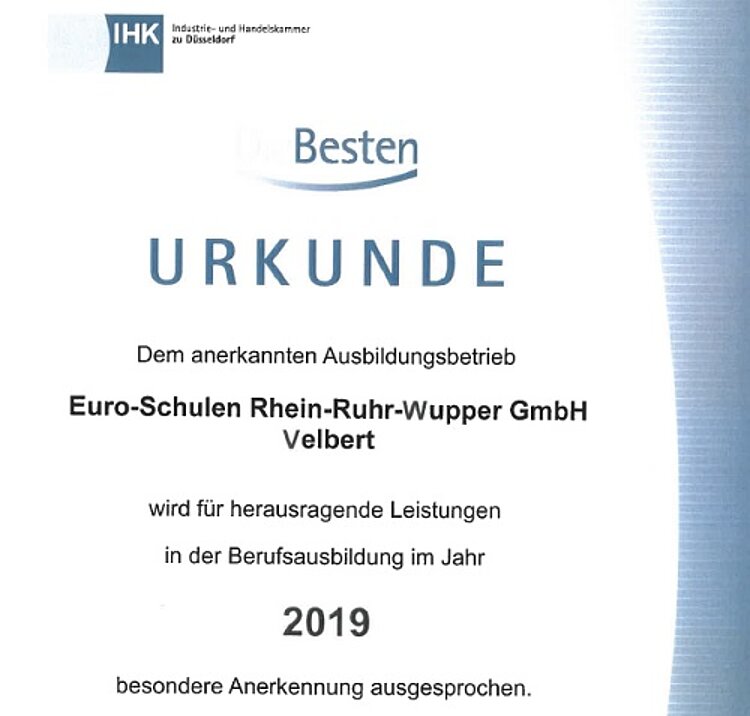 Ausgezeichnet: IHK ehrt Euro-Schulen für ihre Ausbildungsleistungen