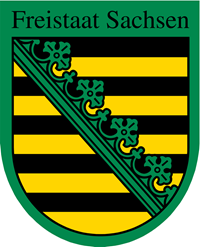 Grün, gelb, schwarzes Wappen des Freistaates Sachsen.